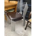 A SET OF FOUR ITALIAN METAL FRAMED STACKING CHAIRS
