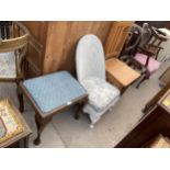 A MODERN CABRIOLE LEG STOOL, LLOYD LOOM BEDROOM CHAIR, PINE DINING CHAIR AND VICTORIAN DINING