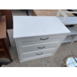 A MODERN WHITE CHEST OF THREE DRAWERS, 32" WIDE
