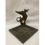 A VINTAGE BRASS MID CENTURY GRIFFIN ASHTRAY