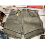 A PAIR OF SWISS/GERMAN SUEDE SHORTS - AS NEW