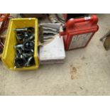 A LARGE QUANTITY OF CLAMP ON BRACKETS, PLUG SOCKETS AND A PORTABLE POWER PACK