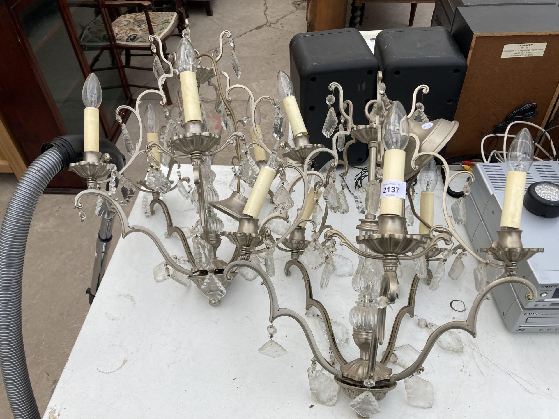 A PAIR OF FIVE BRANCH CEILING LIGHT FITTINGS