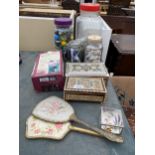 AN ASSORTMENT OF ITEMS TO INCLUDE WOODEN BOXES, VANITY MIRRORS AND MARBLES ETC
