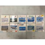 TEN ASSORTED HERPA BOXED AEROPLANE MODELS - SCALE 1:500