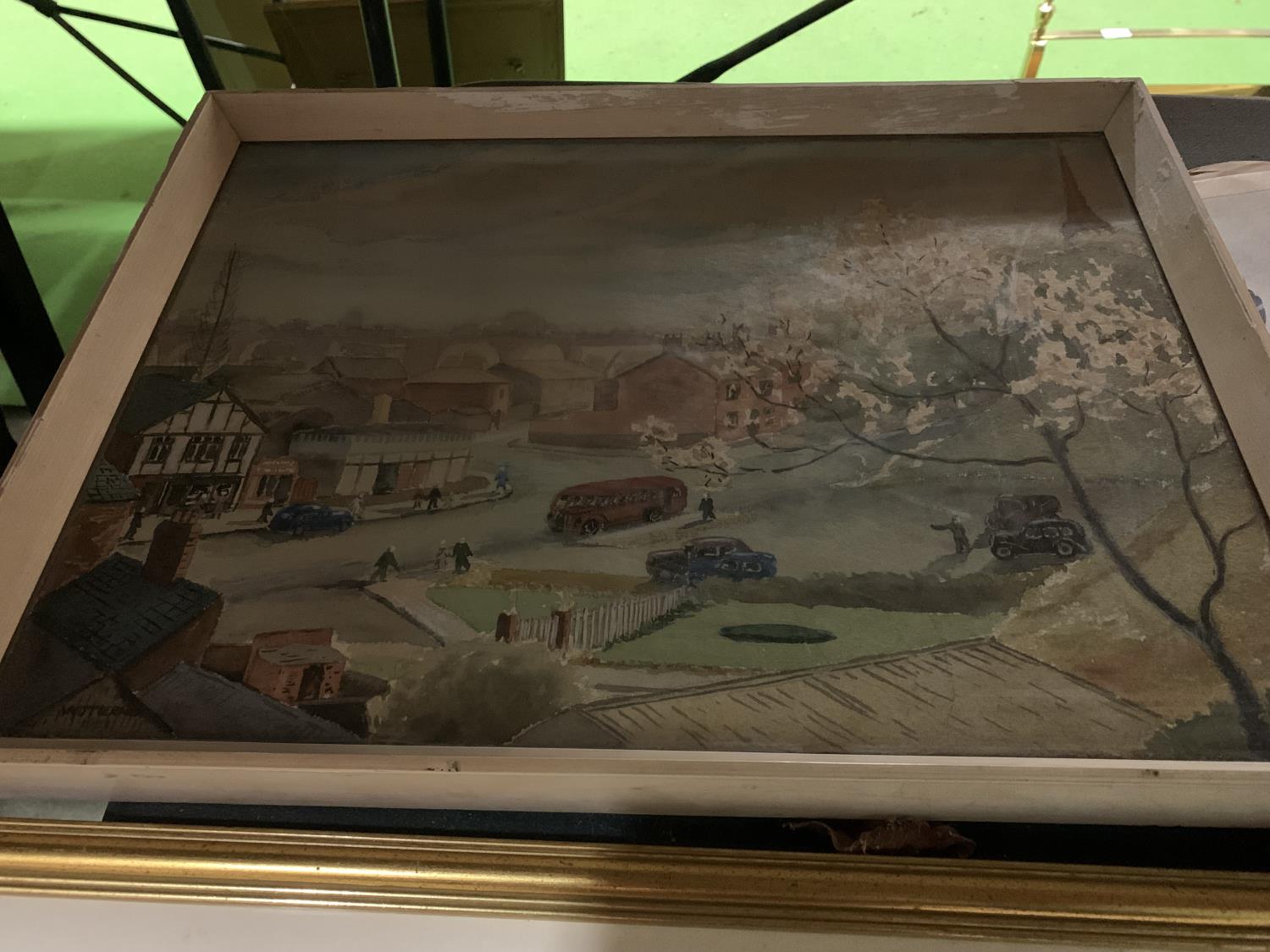 A FRMED WATERCOLOUR 'BOTTOM OF CASTLE HILL' NORTHWICH BY W. J. TIERNEY 1958 PLUS A FRAMED STILL LIFE - Image 3 of 4