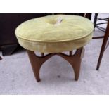 A RETRO TEAK G-PLAN STYLE STOOL WITH UPHOLSTERED TOP