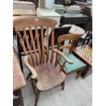 A VICTORIAN ELM AND BEECH FARMHOUSE CHAIR AND SATINWOOD DINING CHAIR