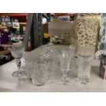 A QUANTITY OF MINIATURE CUT GLASS CRYSTAL ITEMS TO INCLDE POSY BOWL, BELL, VASES, JUG, GLASSES, ETC