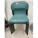 A SET OF FIVE GREEN CHILDRENS STACKING CHAIRS