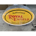 A ROYAL ENFIELD ILLUMINATED LIGHT BOX SIGN - WORKING ORDER AT TIME OF CATALOGUING. WIDTH 43.5CM,