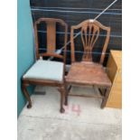 A 19TH CENTURY ELM AND BEECH SPLAT BACK CHAIR AND QUEEN ANNE STYLE CHAIR