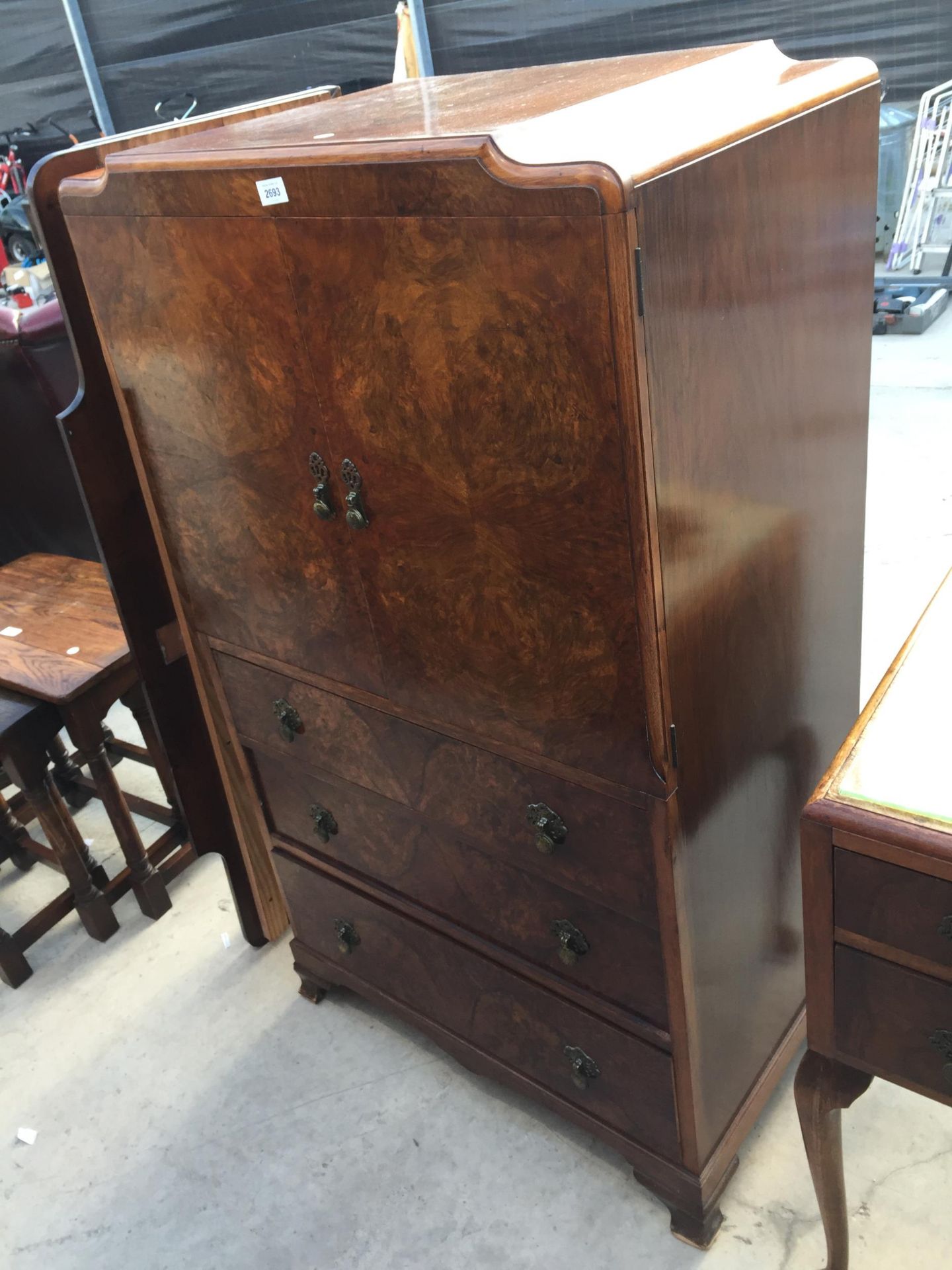 A MID 20TH CENTURY WALNUT TALLBOY AND BEDHEAD - Image 2 of 5
