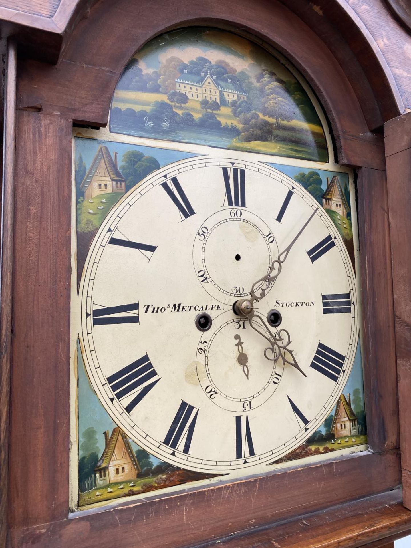 A VICTORIAN MAHGOANY EIGHT-DAY LONGCASE CLOCK WITH PAINTED ENAMEL DIAL, BY THOS. METCALFE, STOCKTON - Image 6 of 6