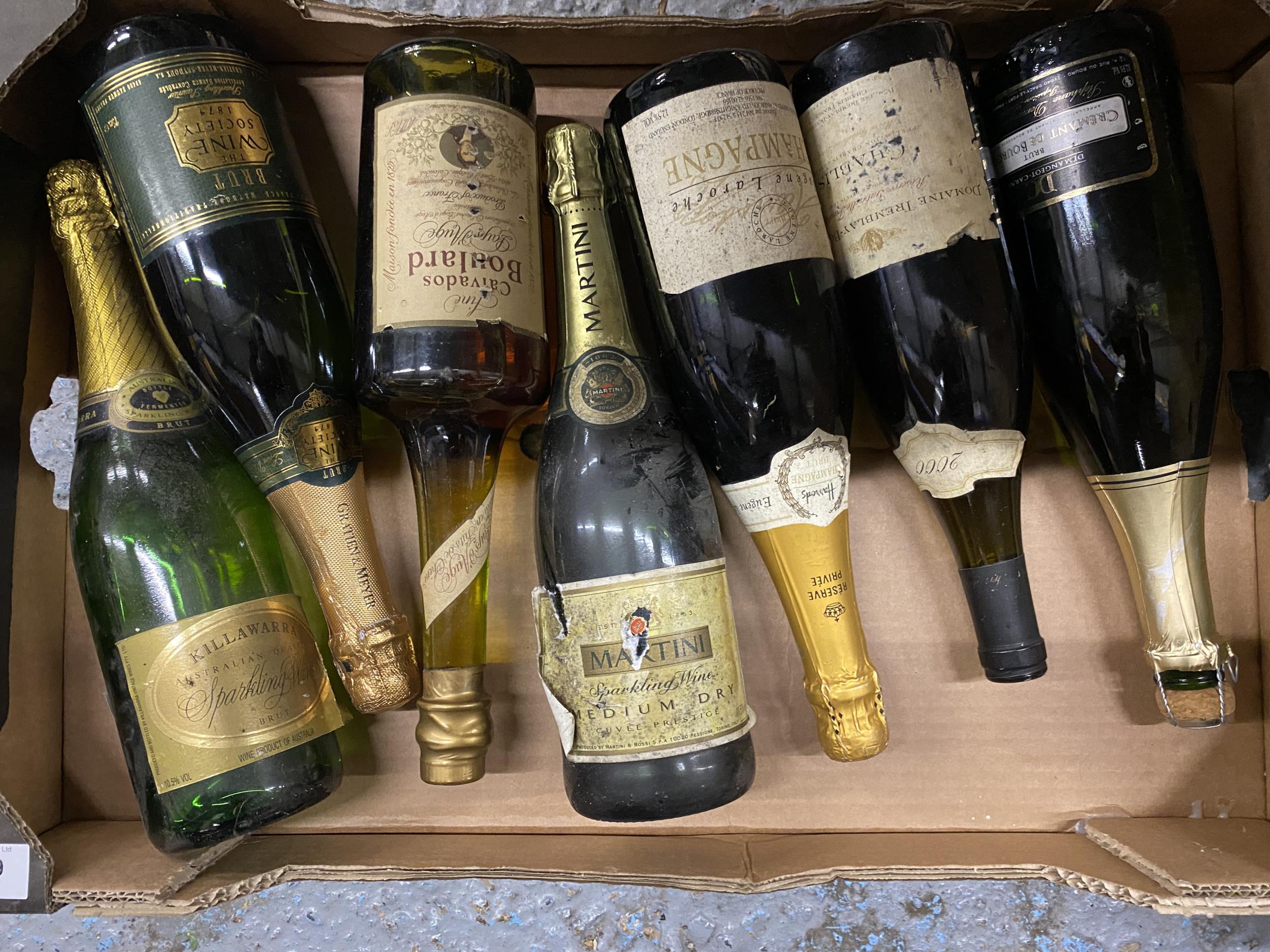 7 X MIXED BOTTLES - CALVADOS BOULARD, ASSORTED CHAMPAGNE ETC