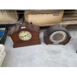 TWO WOODEN CASED MANTEL CLOCKS