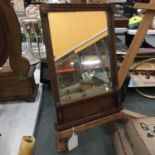 A SMALL AND LARGER WOODEN EASEL ONE WITH AN EDWARDIAN INLAID MIRROR