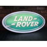 A LAND ROVER ILLUMINATED LIGHT BOX SIGN - WORKING ORDER AT TIME OF CATALOGUING. WIDTH 94CM, HEIGHT