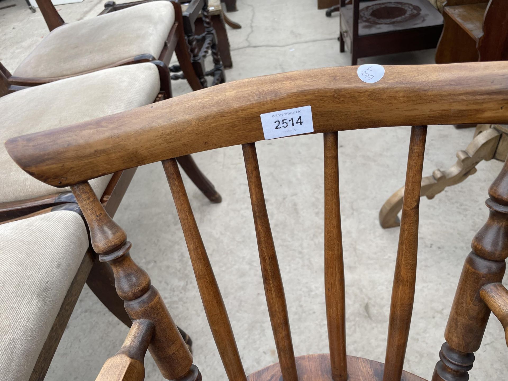A VICTORIAN STYLE CHILDS ELBOW CHAIR BEARING 'IBEX' LABEL AND VICTORIAN PARLOUR CHAIR - Image 3 of 4