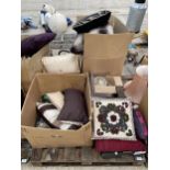 AN ASSORTMENT OF HOUSEHOLD CLEARANCE ITEMS TO INCLUDE CUSHIONS AND CERAMICS ETC
