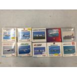 TEN ASSORTED HERPA BOXED AEROPLANE MODELS - SCALE 1:500