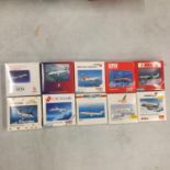 TEN ASSORTED HERPA BOXED AEROPLANE MODELS - SCALE 1:500