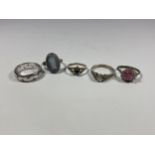 FIVE ASSORTED SILVER RINGS