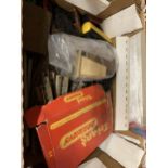 TWO BOXES OF MODEL RAILWAY ITEMS INCLUDING 00 GAUGE AND 0 GAUGE