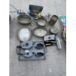A LARGE ASSORTMENT OF ITEMS TO INCLUDE A PEWTER TEASET, DISHES AND FLATWARE ETC