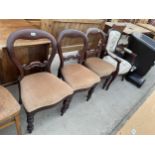 THREE VICTORIAN MAHOGANY DINING CHAIRS AND CONTINETNAL STYLE ELBOW CHAIR