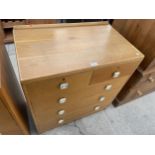 A 1960'S OAK CHEST OF TWO SHORT AND THREE LONG DRAWERS BY 'WILKINSONS BFD LTD', 30" WIDE