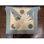 A MASONIC APRON AND VINTAGE GLOVES