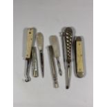 A MIXED LOT OF VINTAGE BUTTON HOOKS AND PEN KNIVES
