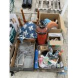 AN ASSORTMENT OF HOUSEHOLD CLEARANCE ITEMS TO INCLUDE CERAMICS AND A STOOL ETC