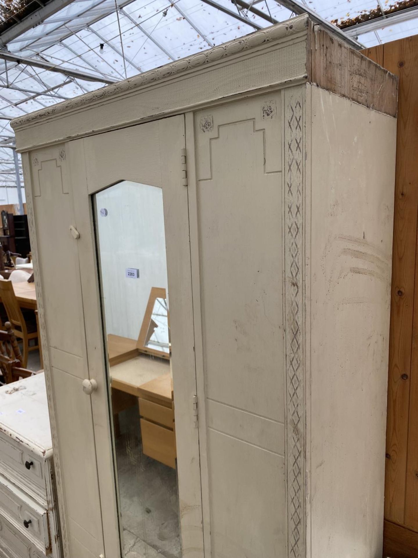 A MID 20TH CENTURY PAINTED MIRROR-DOOR WARDROBE, 35" WIDE - Image 2 of 4