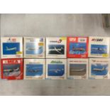 TEN ASSORTED HERPA BOXED AEROPLANE MODELS - SCALE 1:500