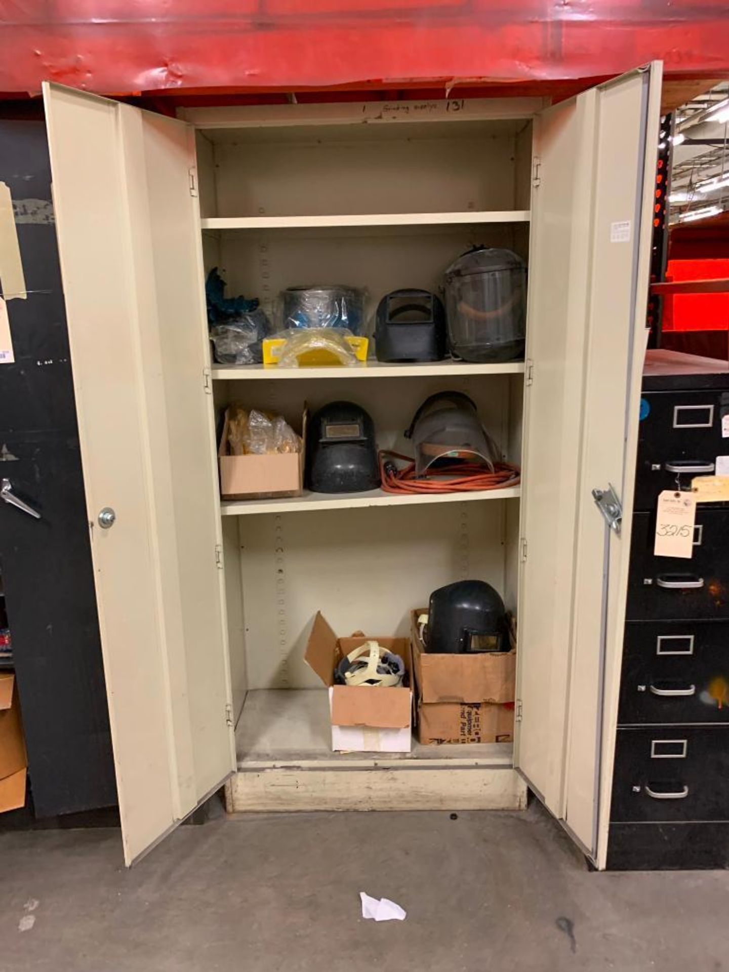 2 Door Cabinet with Welding Helmets, Face Shields, File Cabinet - Image 2 of 3