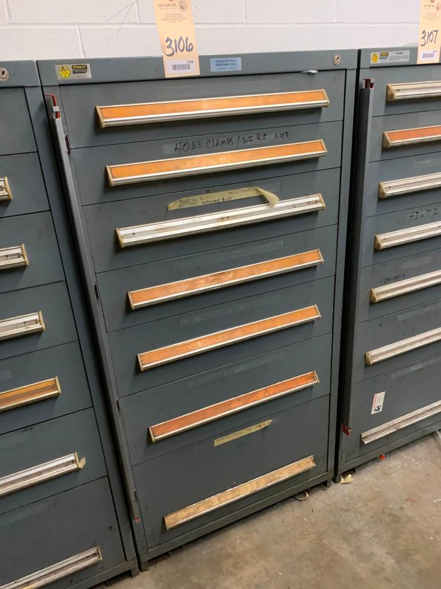 Vidmar 7 Drawer Cabinet with Hose Clamps, Retaining Rings, Wire Nuts, Fittings, Etc.