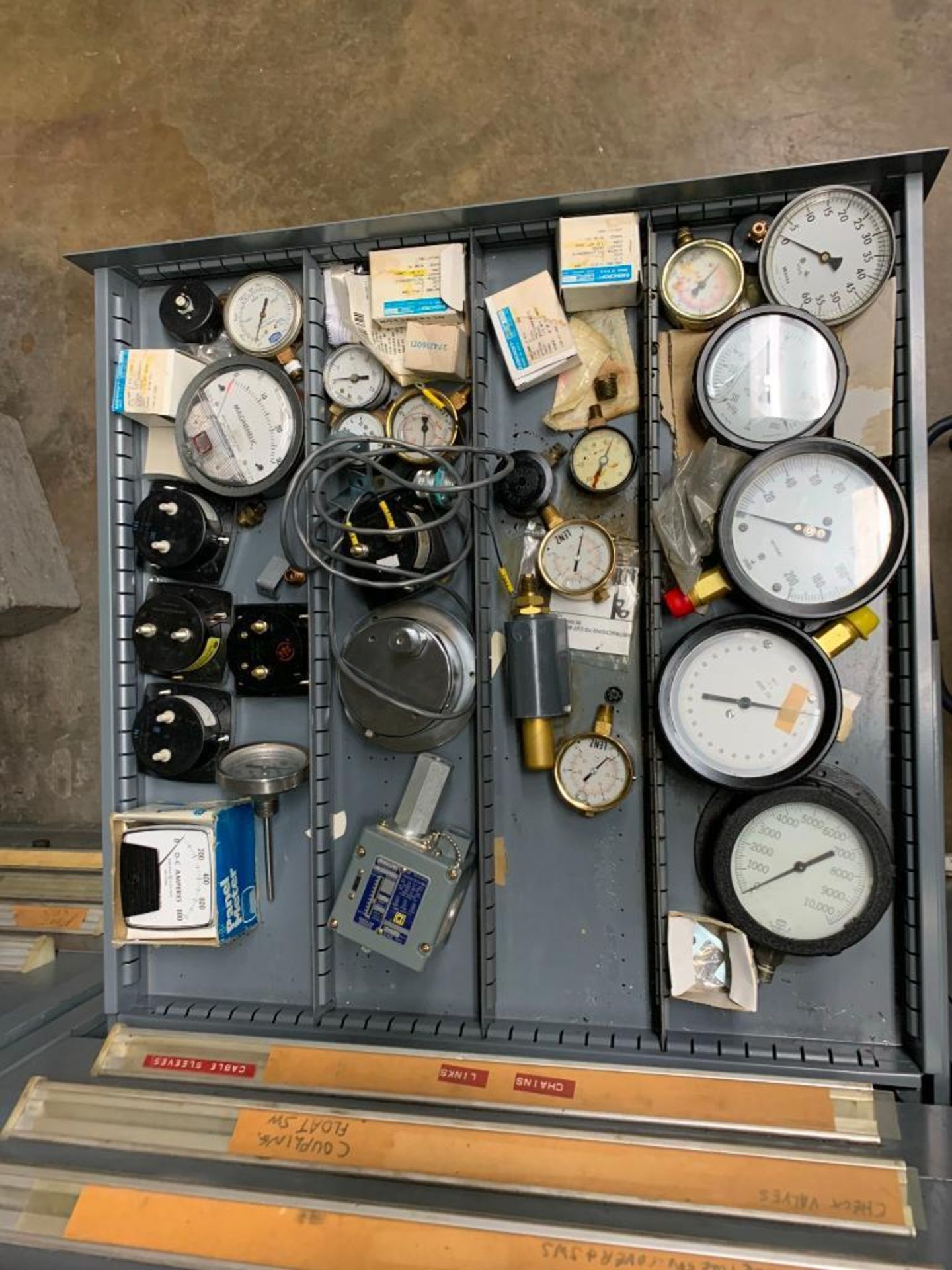 Vidmar 12 Drawer Cabinet with Plugs, Chains, Gauges, Welder Accessories, Etc. - Image 9 of 15