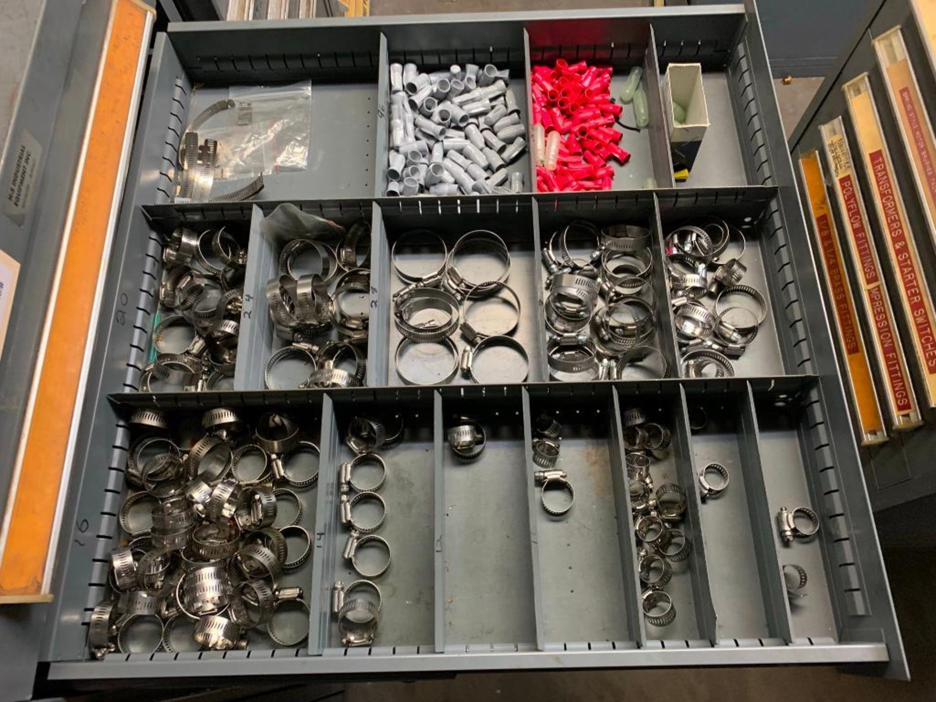 Vidmar 7 Drawer Cabinet with Hose Clamps, Retaining Rings, Wire Nuts, Fittings, Etc. - Image 3 of 9