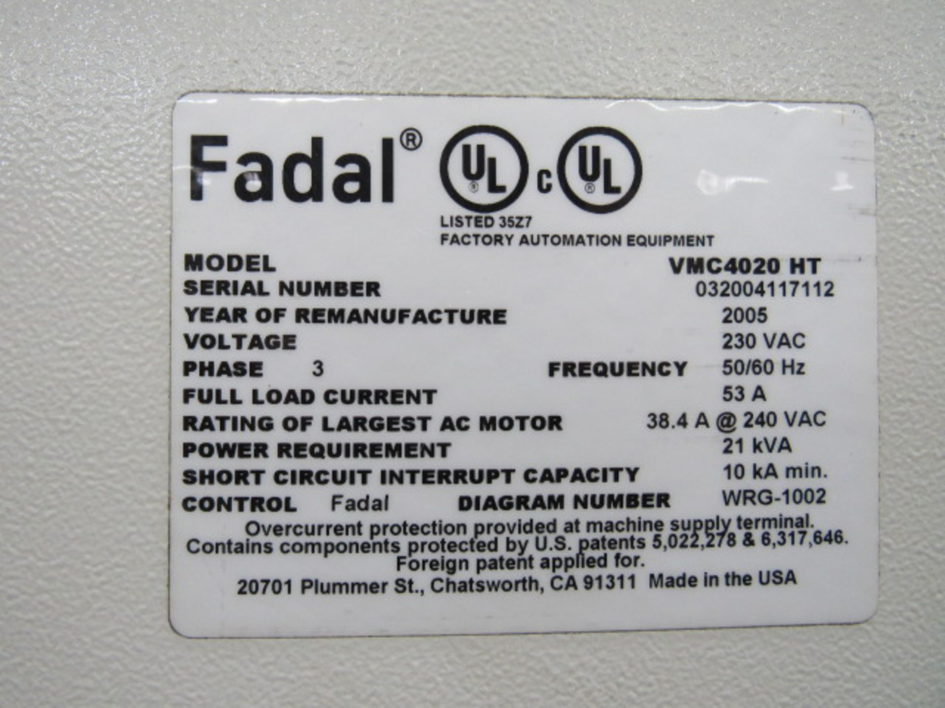 Fadal VMC 4020HT CNC Vertical Machining Center - Image 5 of 5
