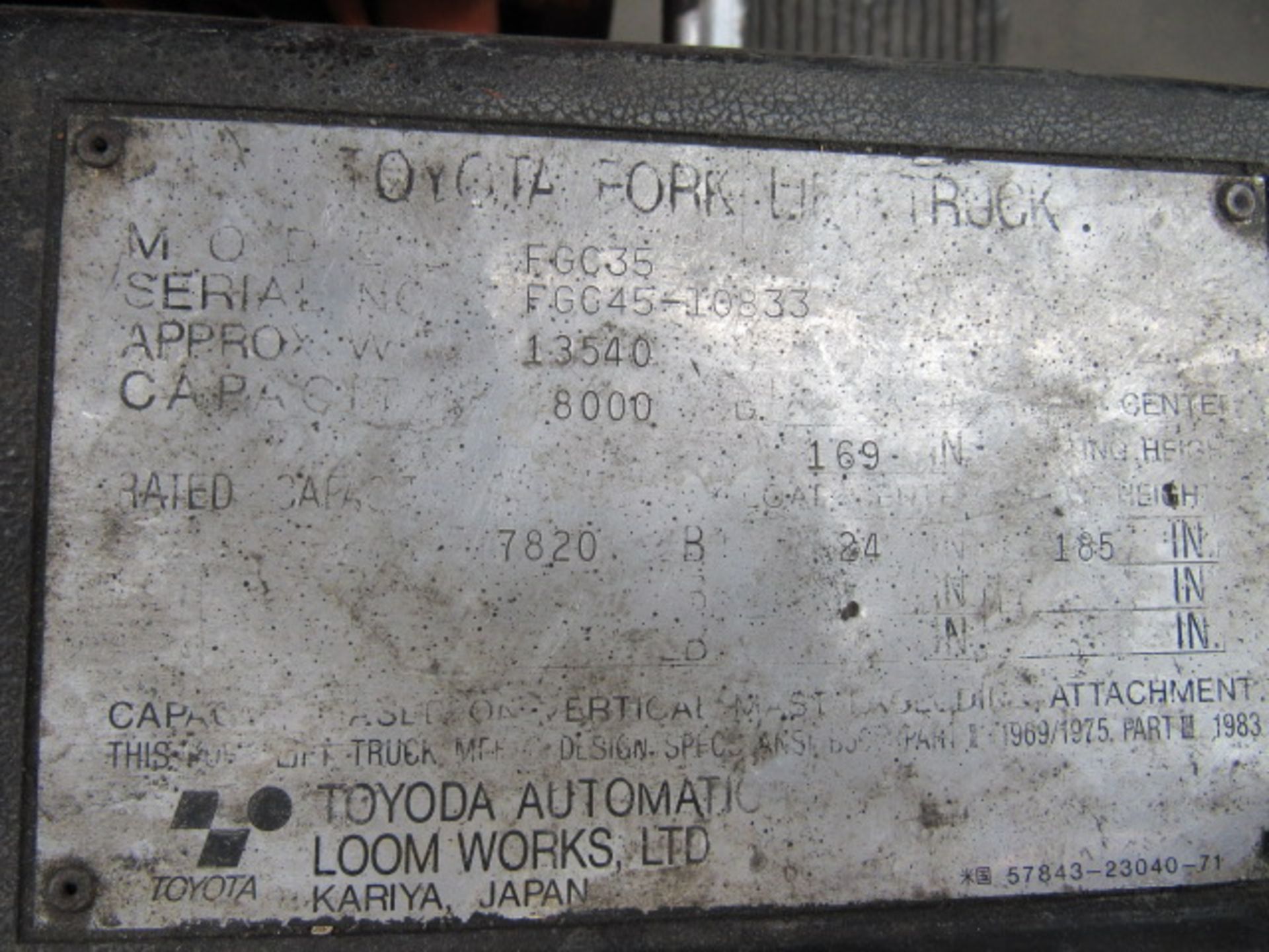 Toyota FGC35 8,000lb LP Forklift - Image 6 of 6