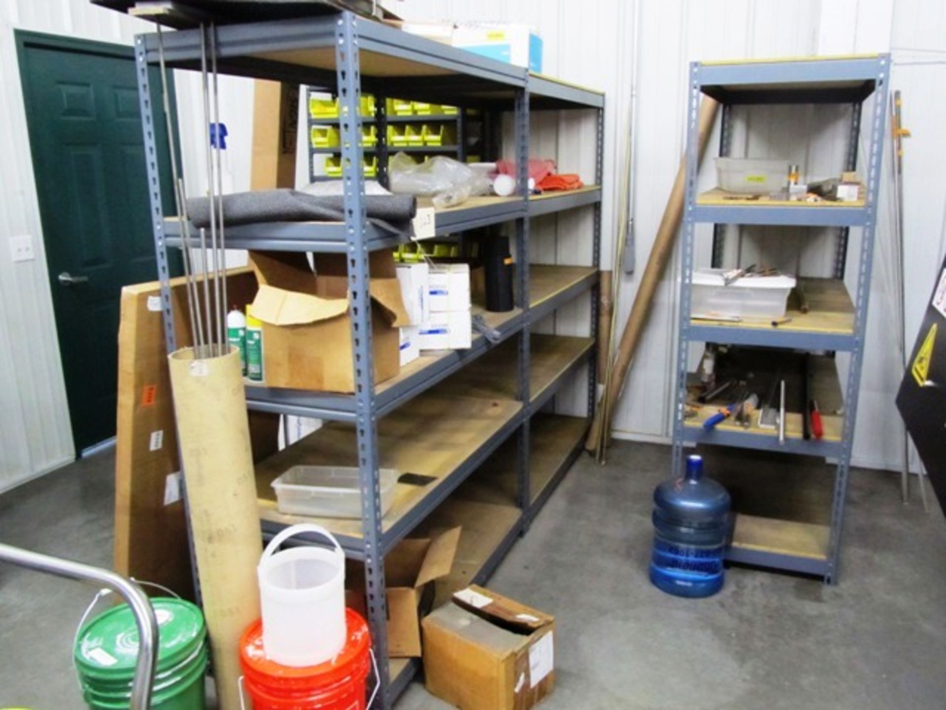 5 Sections of Shelving (1) with Yellow Parts Bins (others no contents)