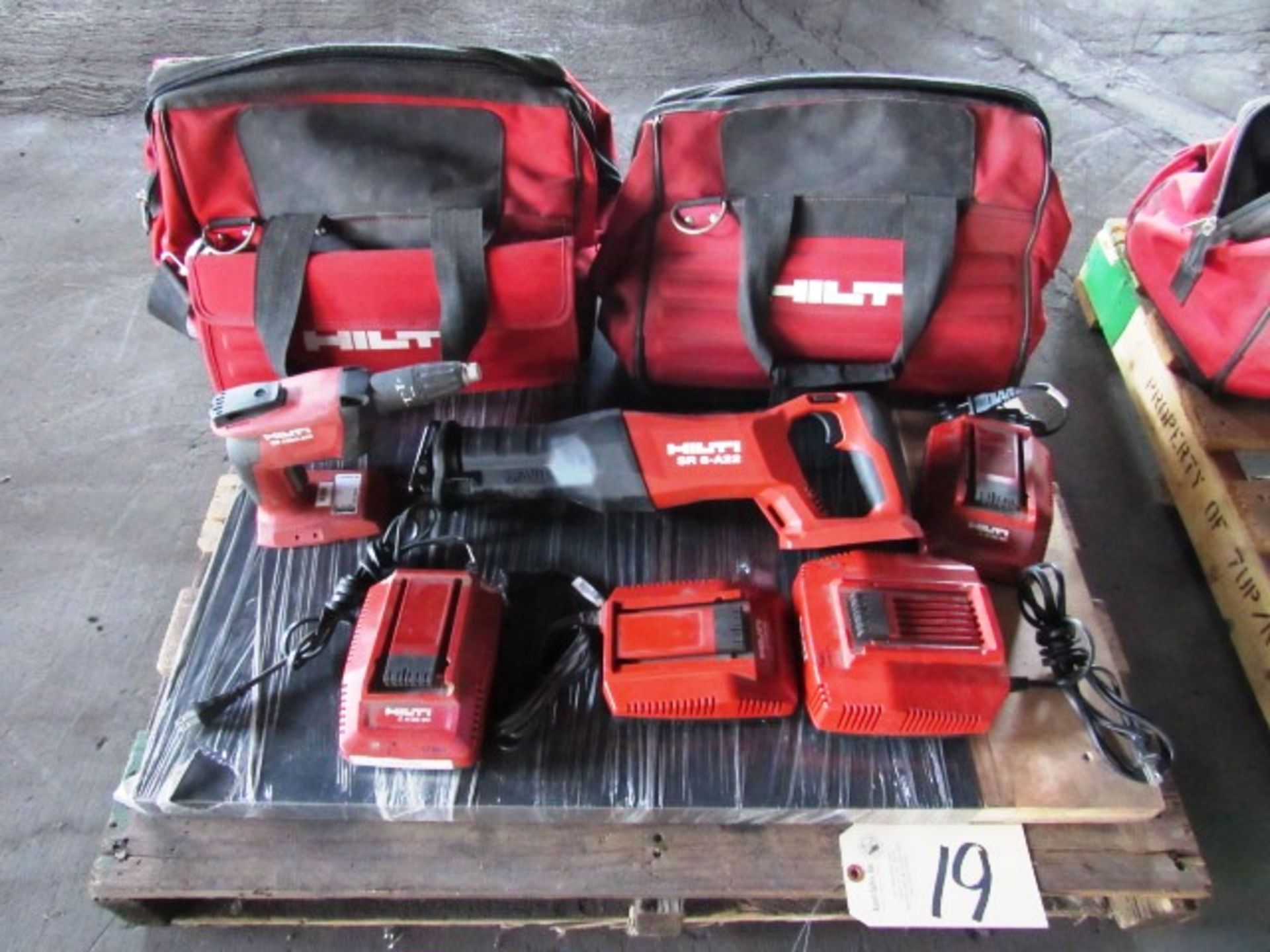 Hilti SR6-A22 Sawzall, SD4500-A18 Drywall Screwdriver, (4) Chargers, (2) Bags