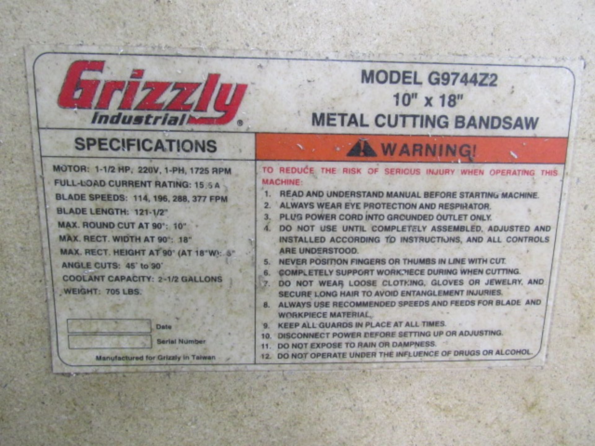 Grizzly G9744Z2 Horizontal Bandsaw - Image 5 of 9
