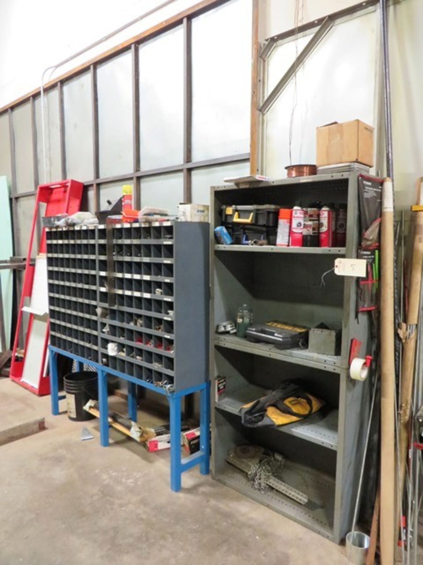 Shelving with Contents & Hardware Cabinets (along wall)