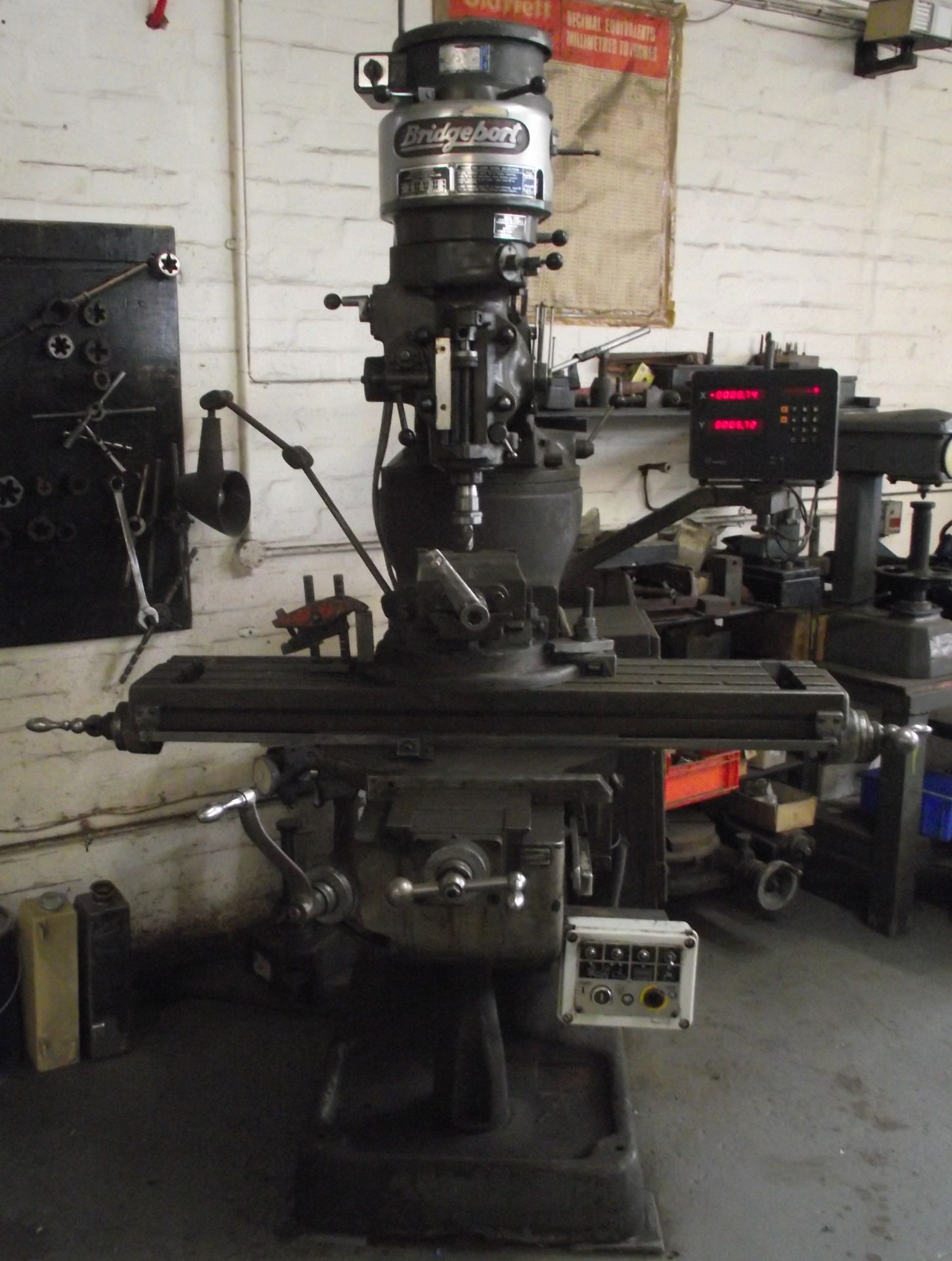 Bridgeport Milling Machine cw 2 Axis DRO,Vice & Base Plate