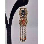 EARRINGS WEIGHT 9.9 GRAMS WITH 18K YELLOW GOLD AND RED AND BLACK CORAL - ET25