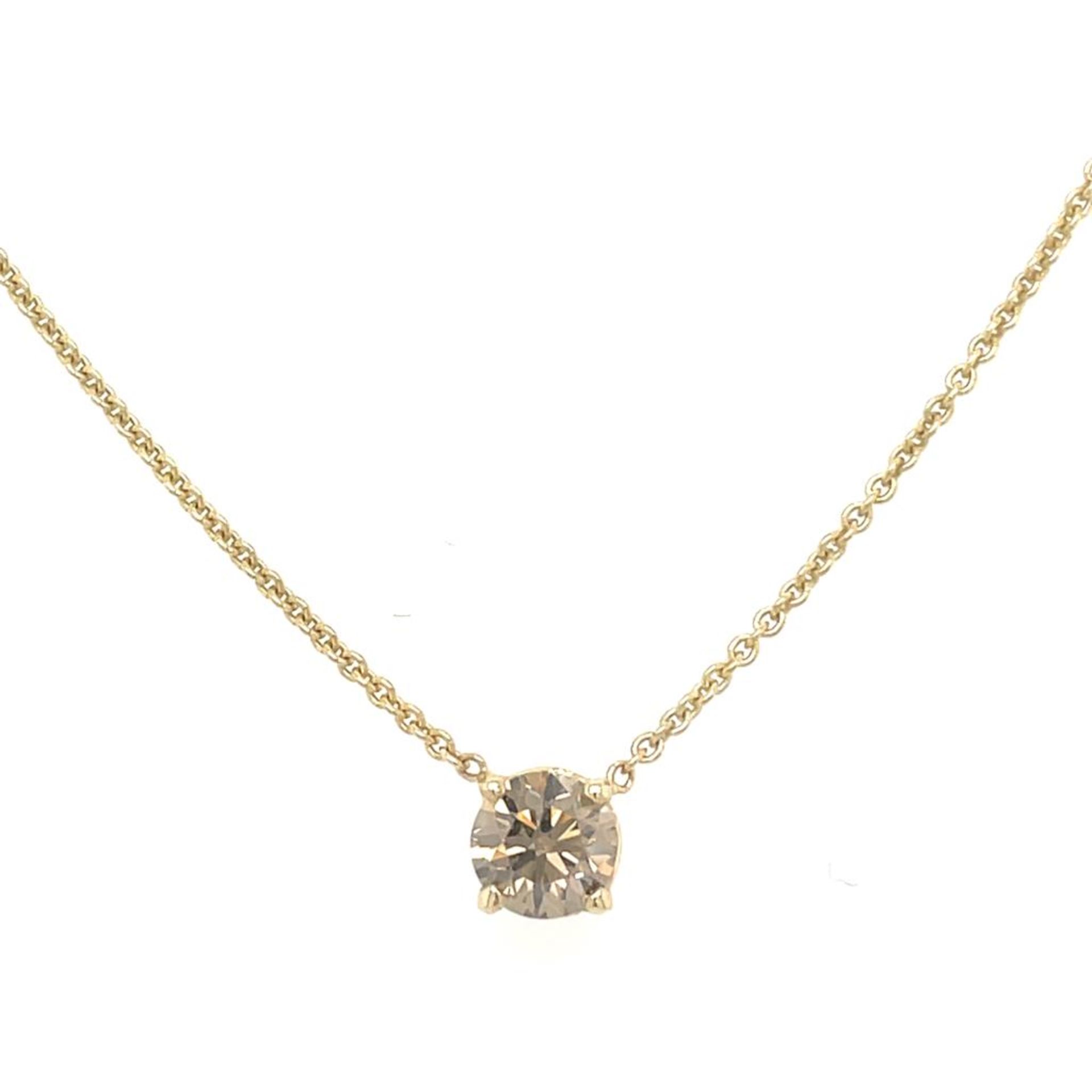 14K YELLOW GOLD 1.97G DIAMOND NECKLACE 0.56 CT NATURAL FANCY DEEP BROWN/VS1 CERTIFICATION AIG -