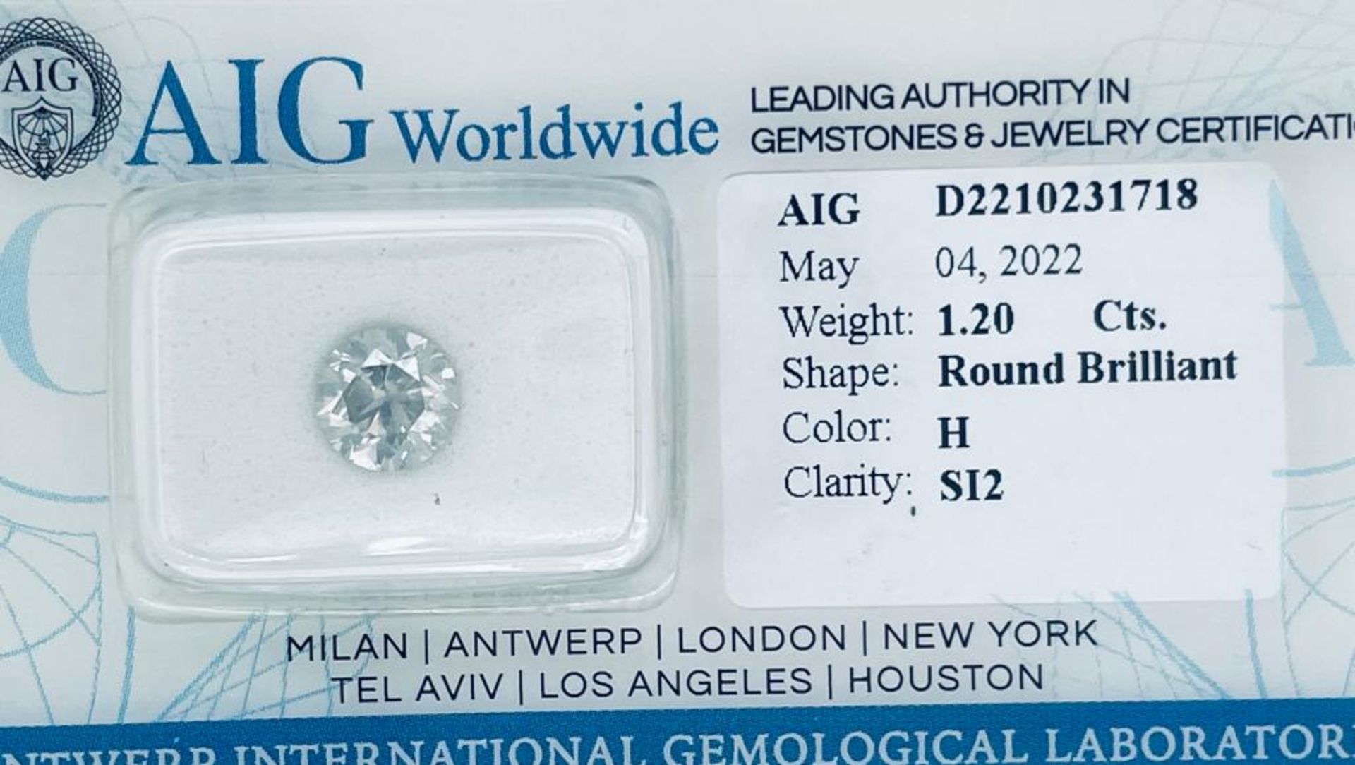 1 DIAMOND 1,2 CT H - SI2 - SHAPE BRILLANT - CERT AIG - C20410-16